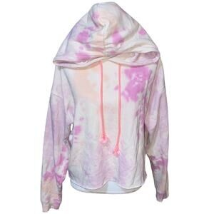 Women’s Pink Tie-dye Oversized Crop Hoodie Size Large Relaxed Comfort Casual